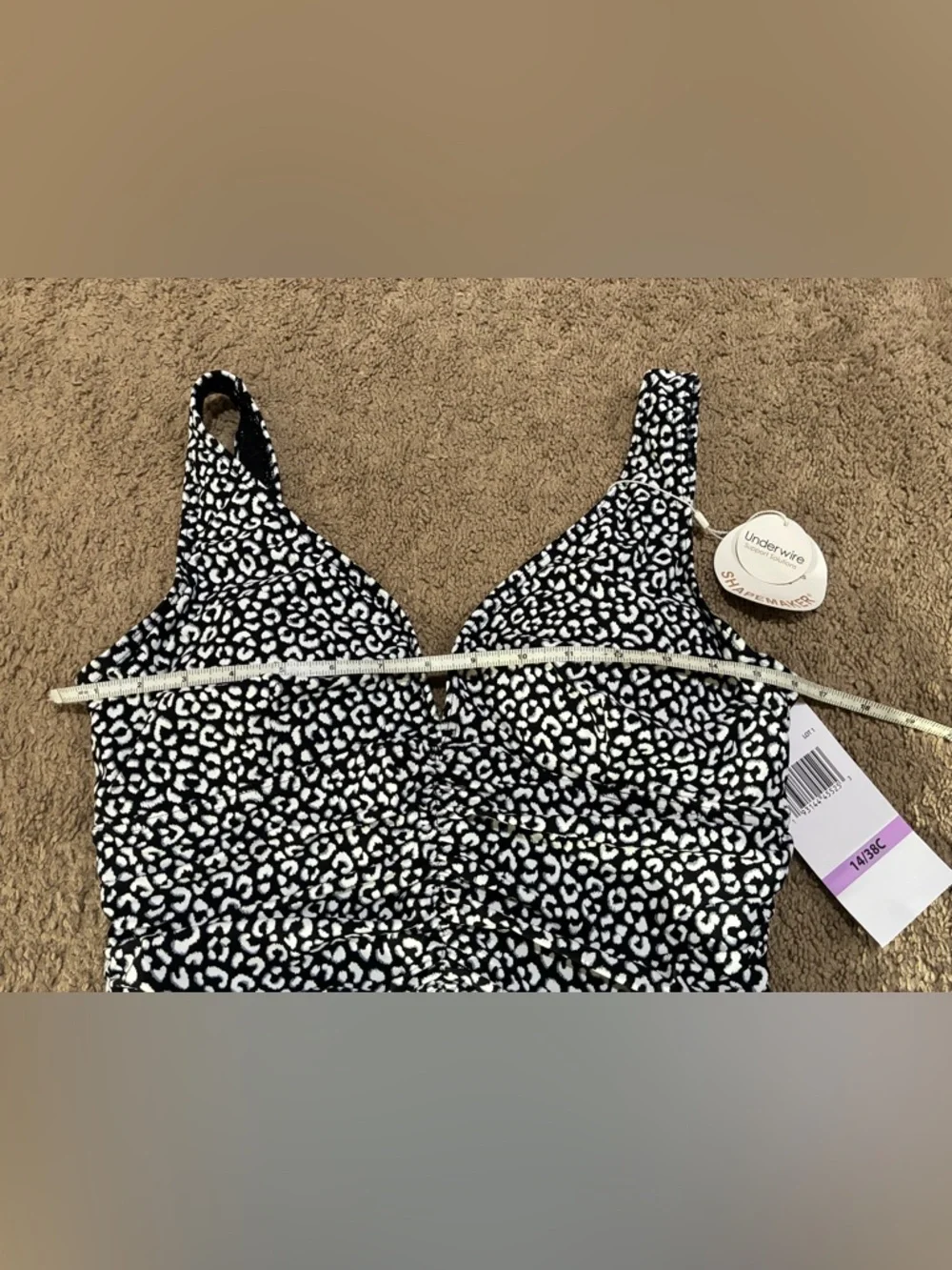 COCO REEF Contours Black Villa Cheetah Solitaire V-Neck Shapewear Swim Sz 14/38C - Picture 11 of 14